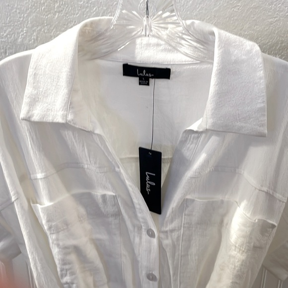 NWT - Lulu’s white button-up short sleeve midi dress - size large - Picture 2 of 11